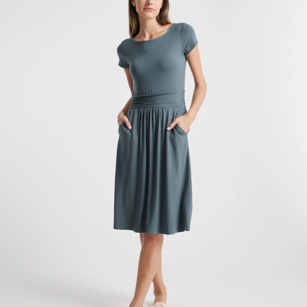 Quince Tencel Jersey Ruched Waist Dress Dark Olive Small